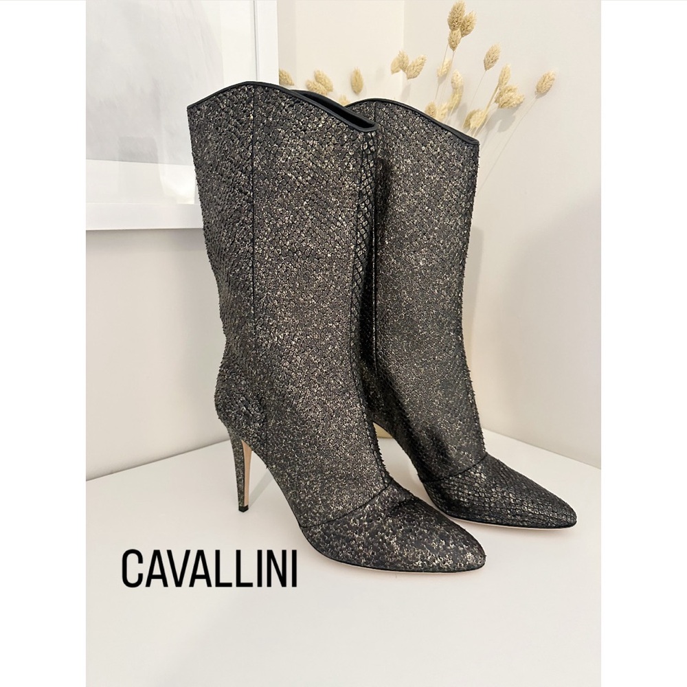 Cavallini ~ Italian Women’s Heel Boots Gold Snakeskin Leather Boots